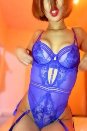 plump lipped Aldershot escort in blue sexy getup