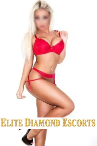 Jessica Blonde Nottingham Escort in red lingerie
