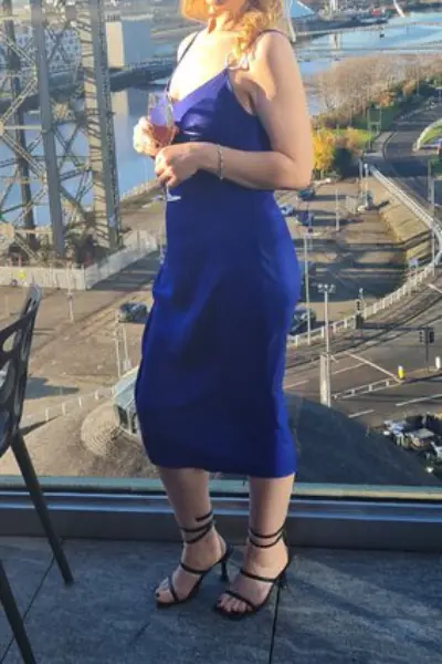 Mandy Glasgow Agency Escort wearing a blue dress