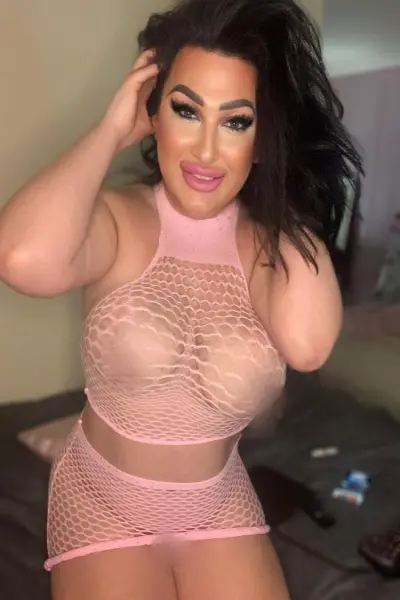 Brunette Birmingham TS escort looking busty in see through top