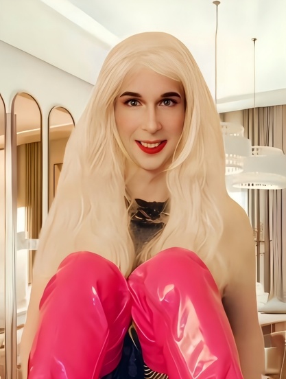 Blonde TV escort in pink pvc boots