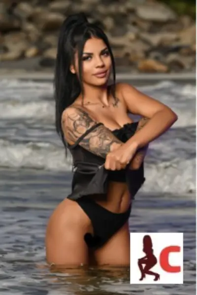 Dark haired Dublin escort in a stream