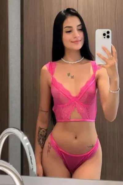 Brunette Dartford escort in pink lingerie