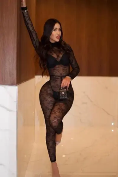 Stunning brunette escort in sheer outfit