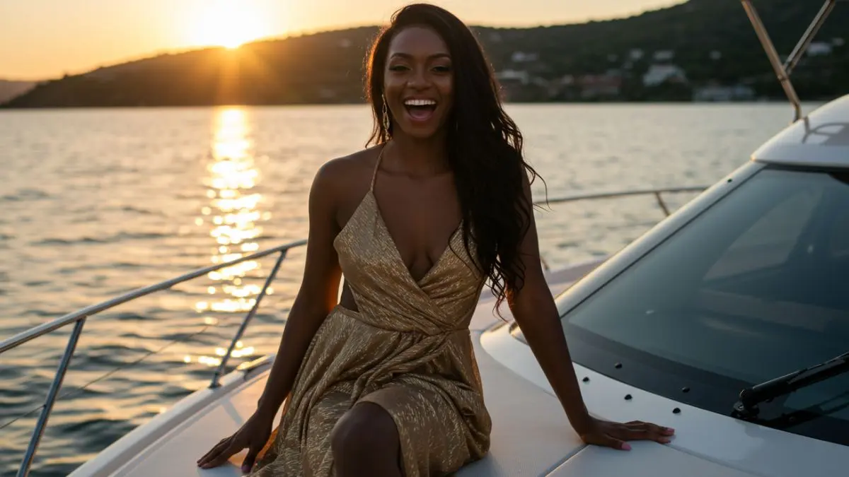 Ebony Escort on a yacht
