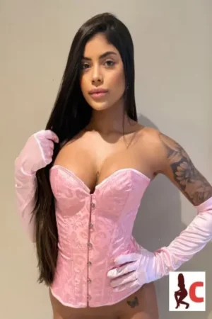 Rathgar Escort in a pink corset and gloves