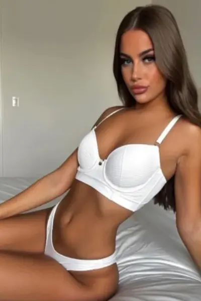 Brunette Italian Escort in white underwear