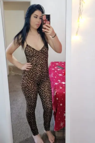 Leicester Escort in a leopard print outfit